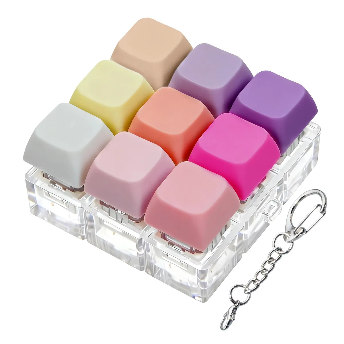 Keyboard Fidget Toy 9-in-1 Keychain Pink Purple 2.36 in — product photo