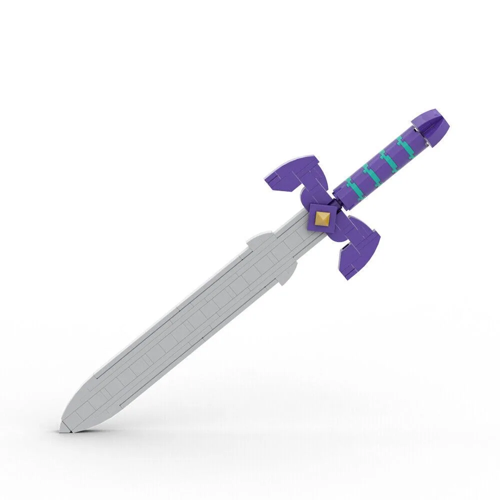 Multi-coloured plastic bricks forming a sword model, 99 pieces