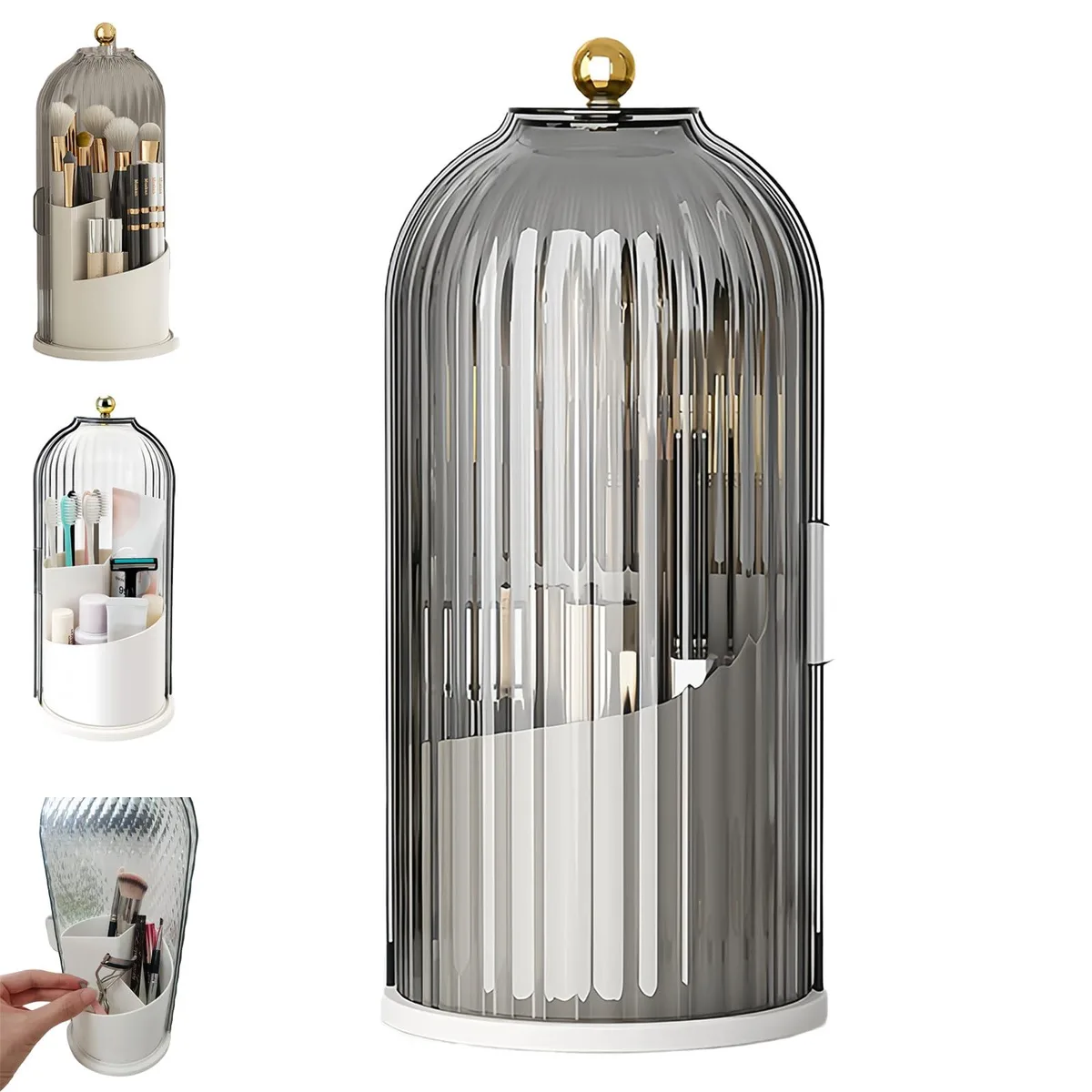  BUENLY Concealed Toothbrush Holder SB-1156 Grey 360° rotation 10.63 x 4.8 in — product photo
