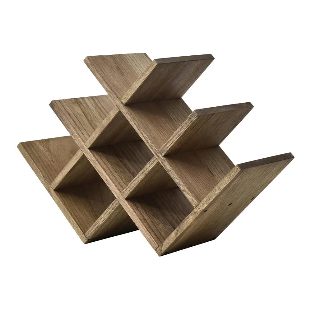 Wooden three-tier countertop wine rack holding eight bottles, dark finish, 16.73 by 5.9 by 11.14 inches