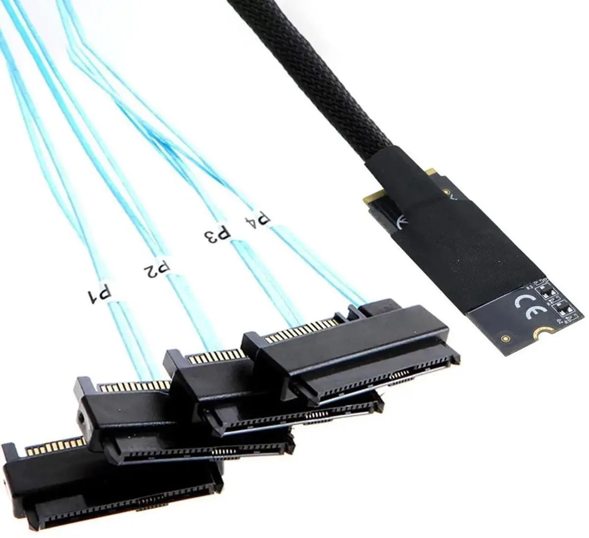 SMUGDESK SMUGDESK M.2 SFF8643 to 4×SAS SFF8482 Cable .5m 12Gbps 30AWG — product photo