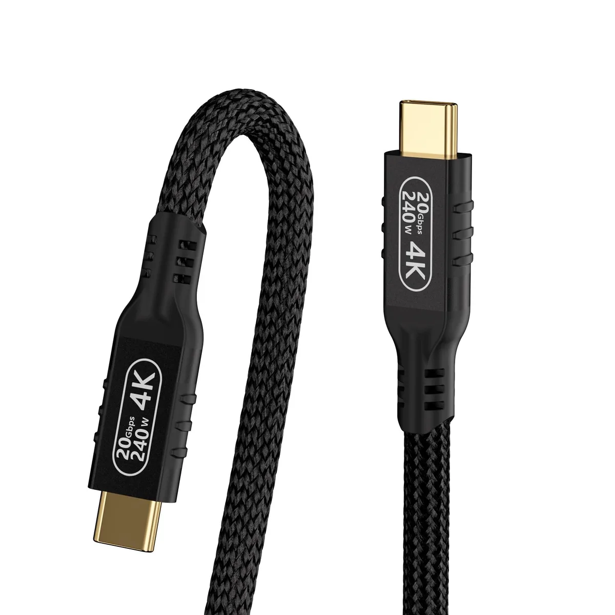 Short USB-C to USB-C cable with braided nylon jacket and aluminium connector housings