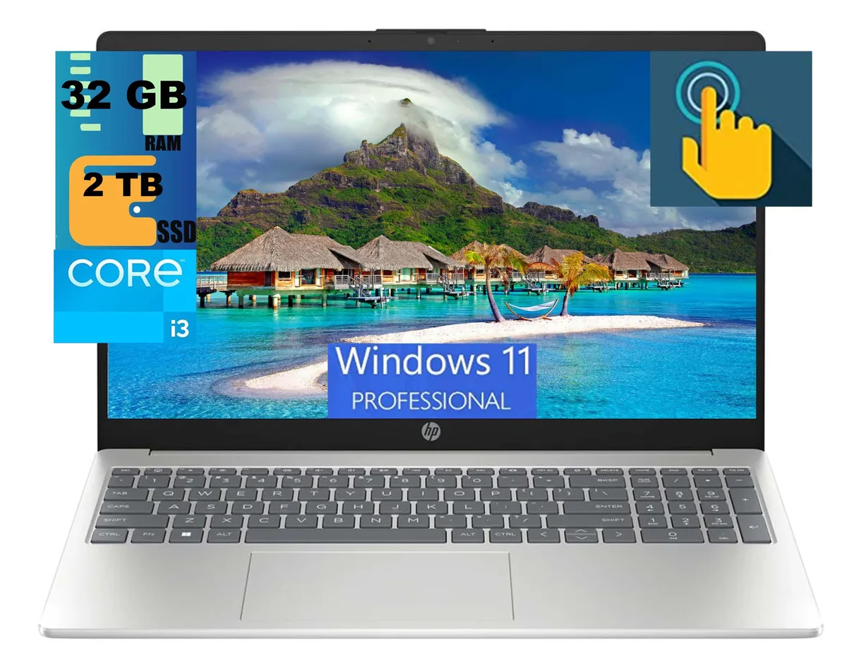 HP HP 15 laptop i3-1315U 32GB 2TB 15.6" HD touch Silver — product photo