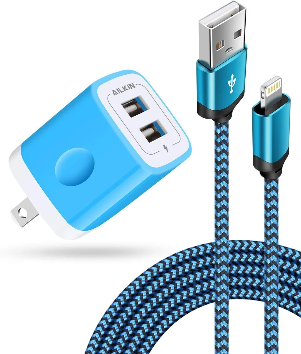 MCHOSE MCHOSE MFI Certified 6Ft Braided Lightning Cable + USB Wall Charger — product photo