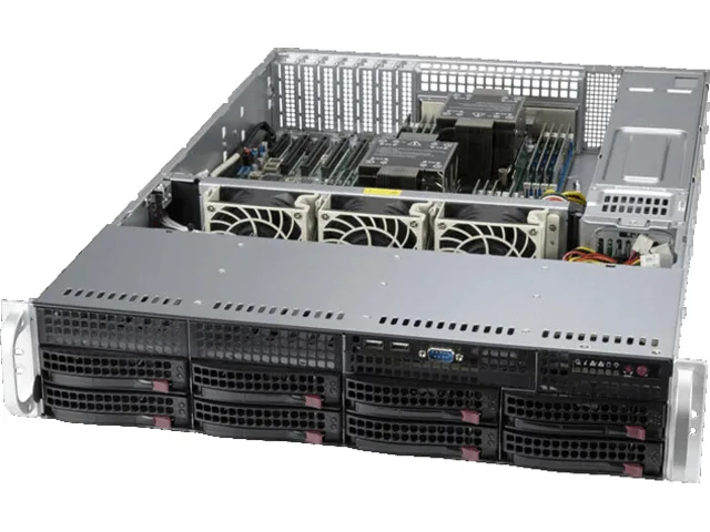 Silver 2U rackmount server chassis with eight front 3.5-inch drive bays