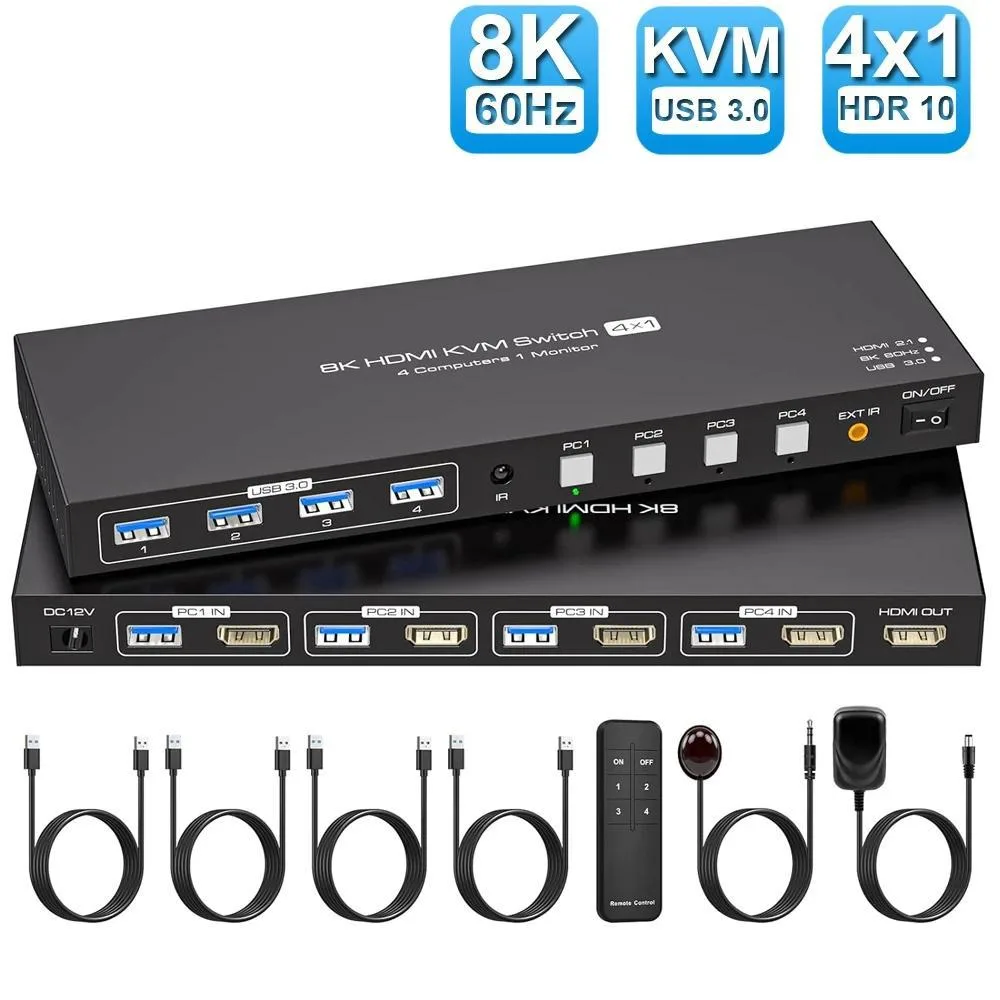 ESTONE ESTONE SW241-HD 4-Port HDMI 2.1 KVM Switch 8K60 USB 3.0 — product photo