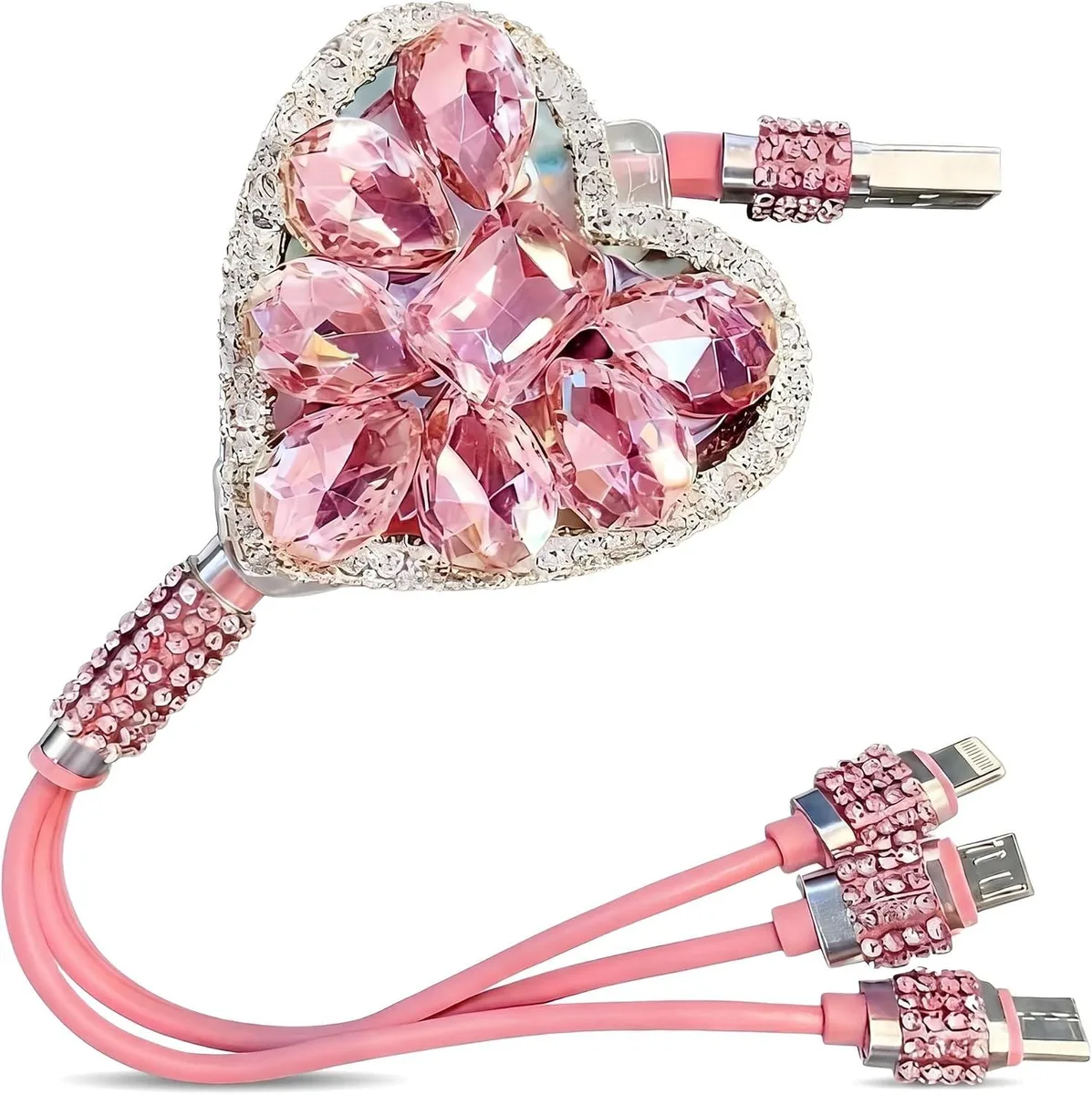 Hamzan Hamzan Retractable 3 in 1 Car Charger Cable Pink 15.7 to 39.3 inches — product photo