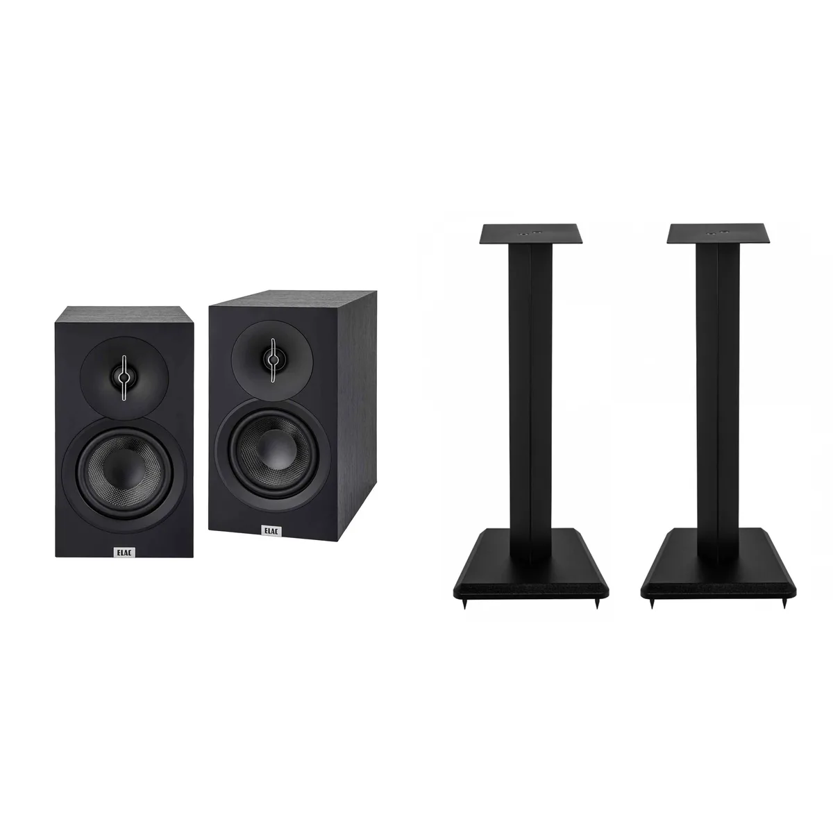 Elac Elac DB53-BK bookshelf speakers with LS10-B stands — product photo