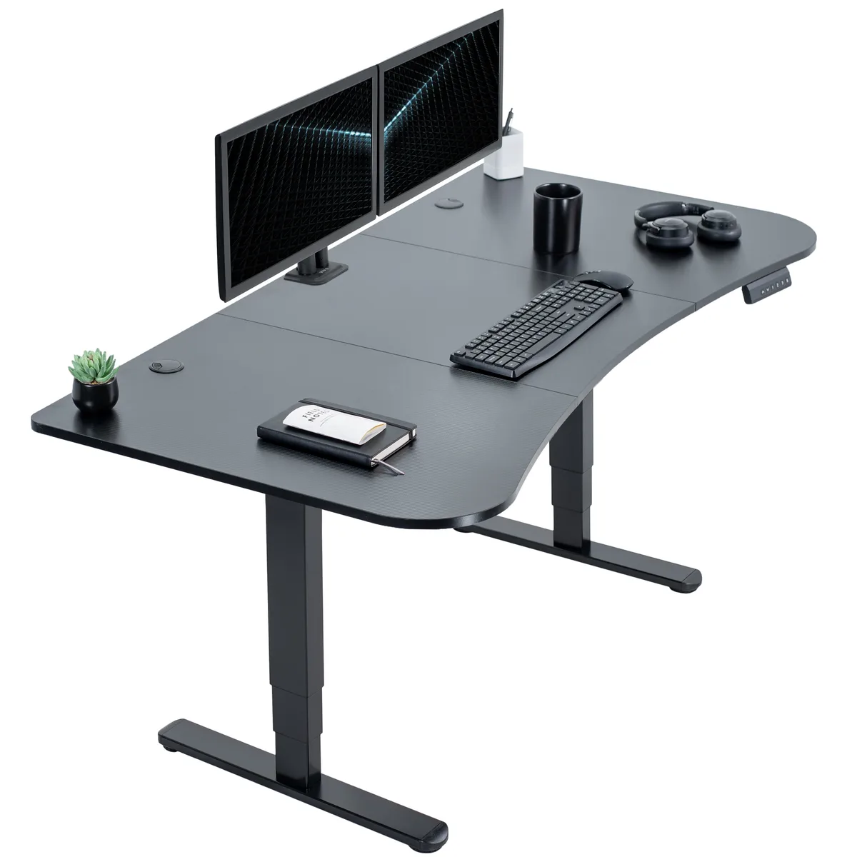VIVO VIVO Electric Stand Up Desk 63" x 32" Black Carbon Fiber Top Black Frame — product photo