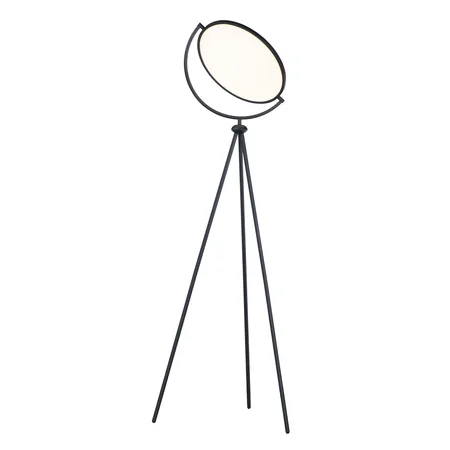 Black floor lamp with adjustable edge-lit acrylic disc, 24 inches wide