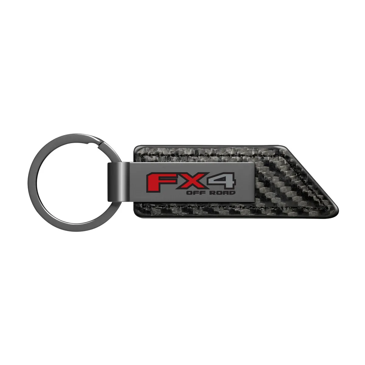 Black leather key fob with gunmetal Ford FX4 badge and split ring