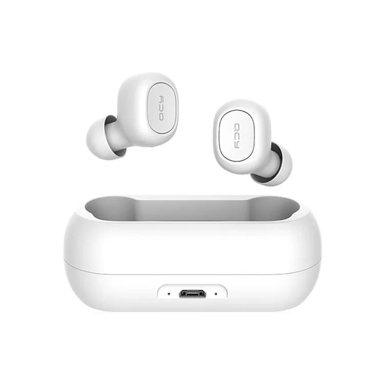 White true wireless earbuds with matching charging case