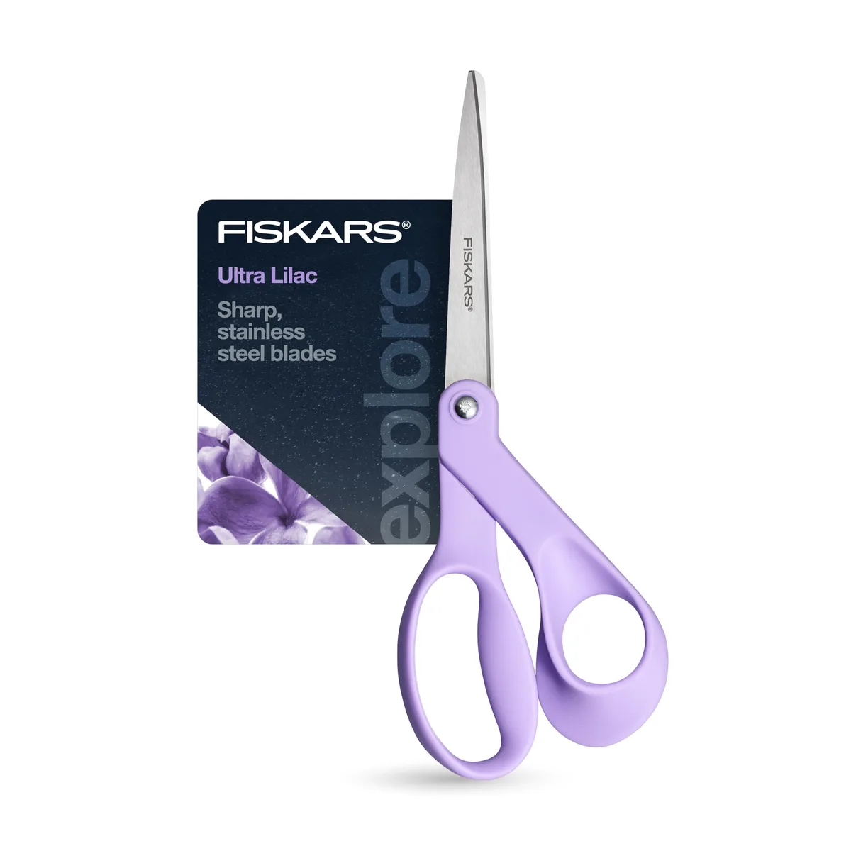 Lilac-handled bent scissors with stainless steel blades