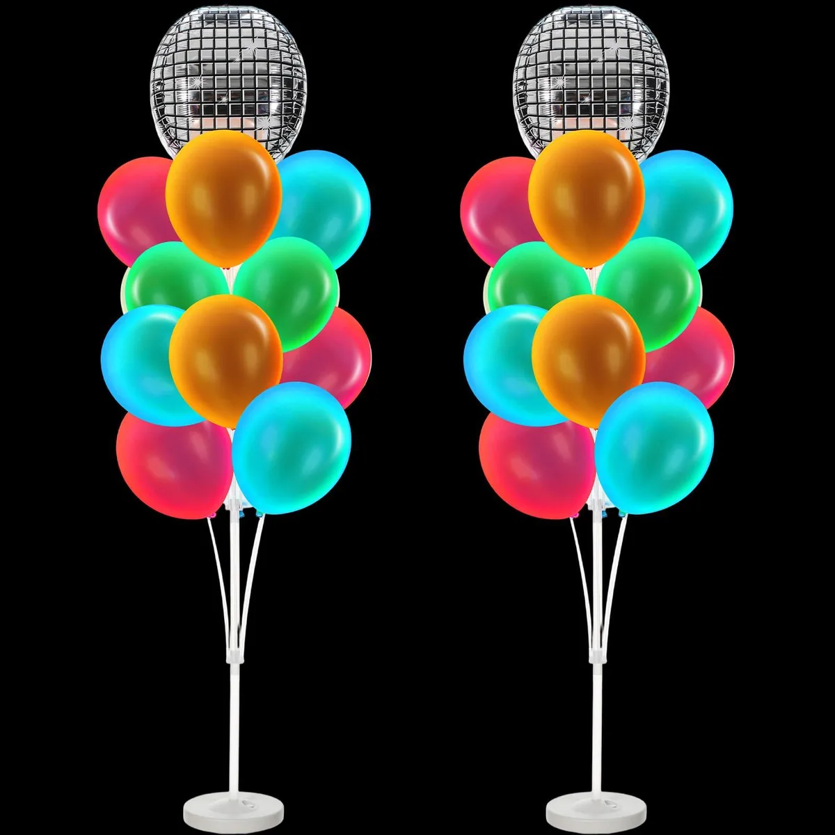 2 Sets Balloon Tower Stand Kit 22 Inch Disco Mirror Balloons 30 Neon Balloons 135 cm Stands (32 Disco) — product photo