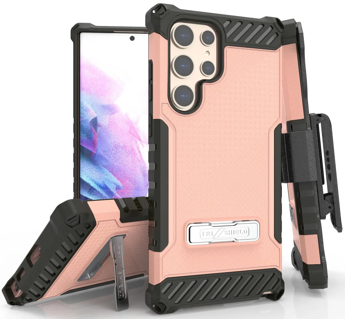 Nakedcellphone Nakedcellphone Tri-Shield Combo Rugged Case with Belt Clip and Strap for Galaxy S22 Ultra 5G Blush Pink — product photo
