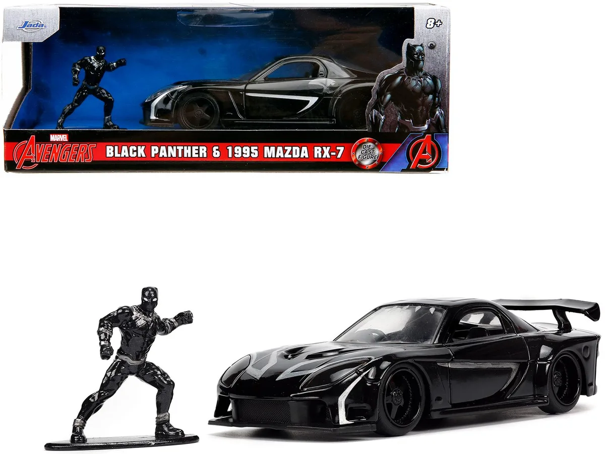 Jada Jada 1995 Mazda RX-7 RHD Black &amp; Black Panther 1/32 Diecast hobby collectible — product photo
