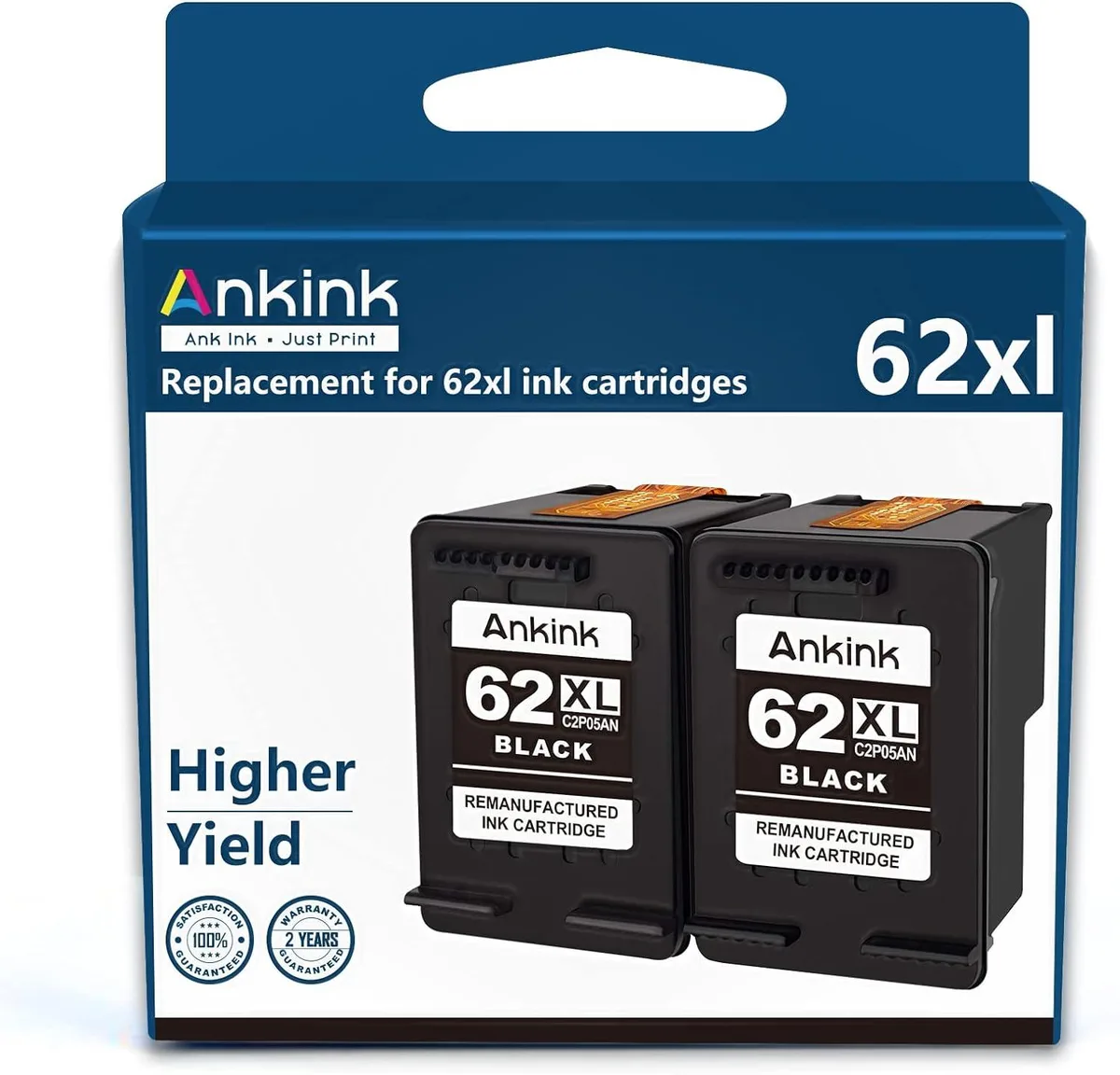 Two black rectangular ink cartridges in plastic packaging