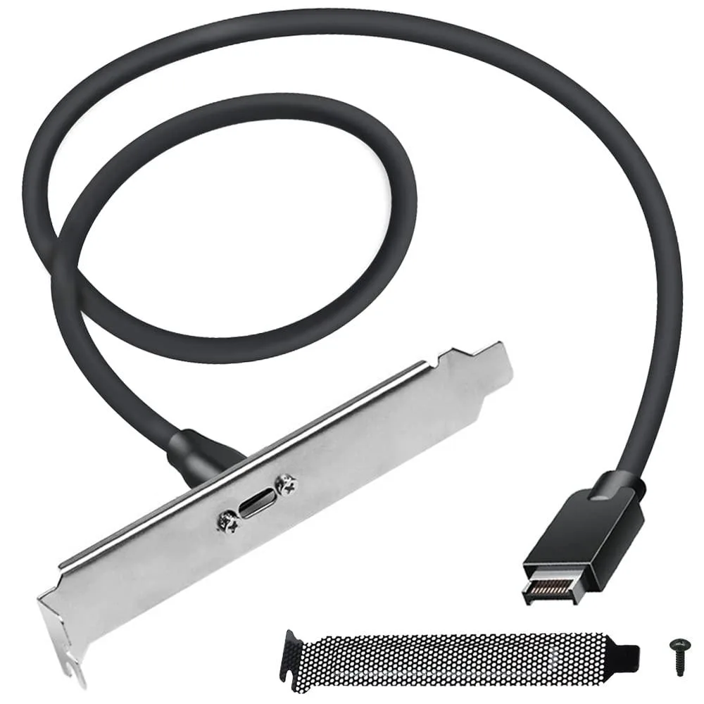 No Sew No Sew ST-US-027 USB 3.2 Gen 2 Type-C Front Panel Adapter Cable 15.7in with PCI Bracket Mesh Baffle — product photo