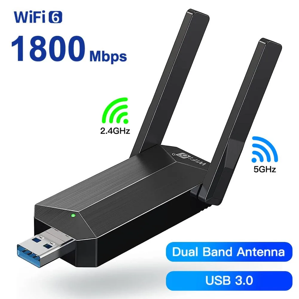 IHDAPP IHDAPP USB WiFi 6 Adapter AX1800 USB 3.0 Dual Band 2.4GHz 5GHz 2dBi Antennas Windows 10/11 — product photo