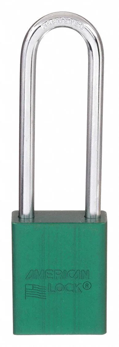 Green anodised aluminium padlock with extended boron alloy shackle