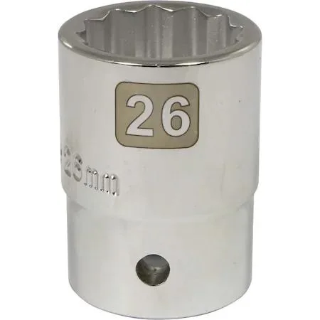 Chrome 3/4 inch drive 26mm 12 point socket with knurled ring and laser etched markings