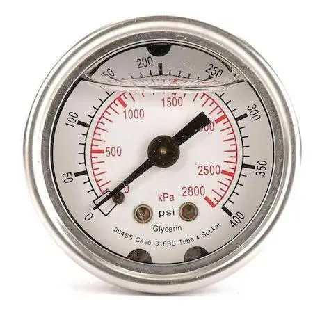 Zoro Select Zoro Select 4CFL9 Pressure Gauge 0-400 psi 1/8 MNPT Stainless Steel — product photo