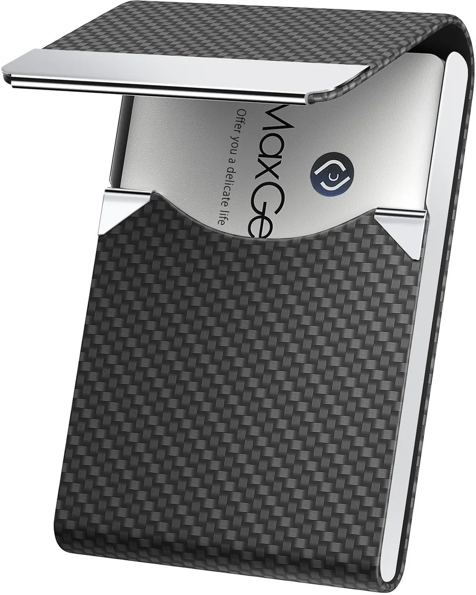 MaxGear PU Leather Business Card Case Black Carbon — product photo