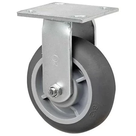 Rigid plate caster with 6 inch rubber wheel, steel frame, 450 lb capacity