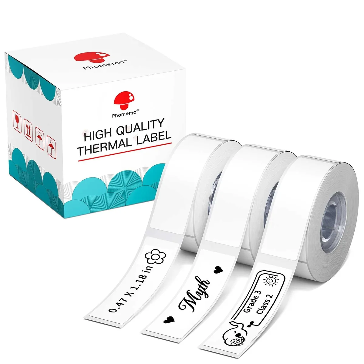  Phomemo M-DP1240-160 D30 labels 12×40 mm 160 per roll 3 rolls sign — product photo