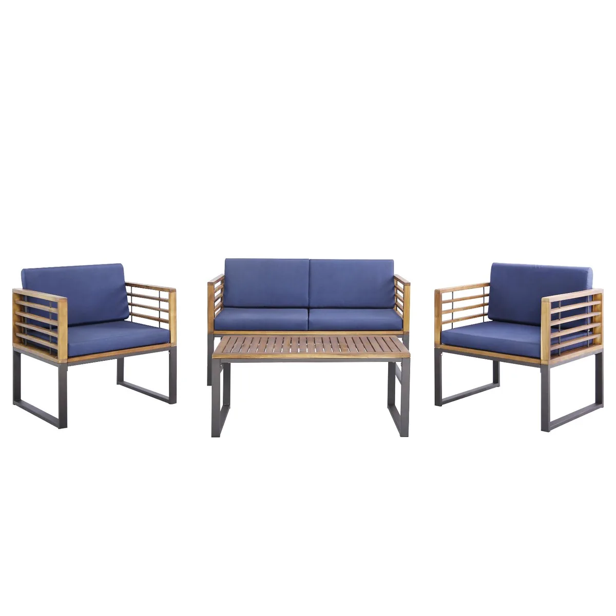 SlickBlue SlickBlue 4 Piece Patio Acacia Wood Conversation Set Navy — product photo