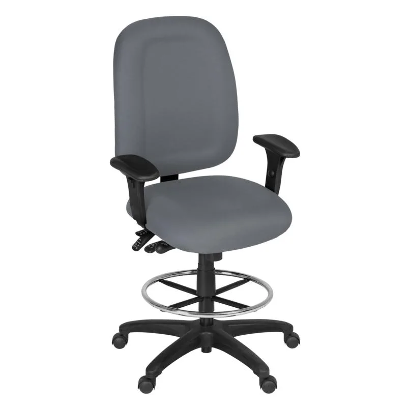 High-back fabric drafting task chair with foot ring and five-star wheeled base
