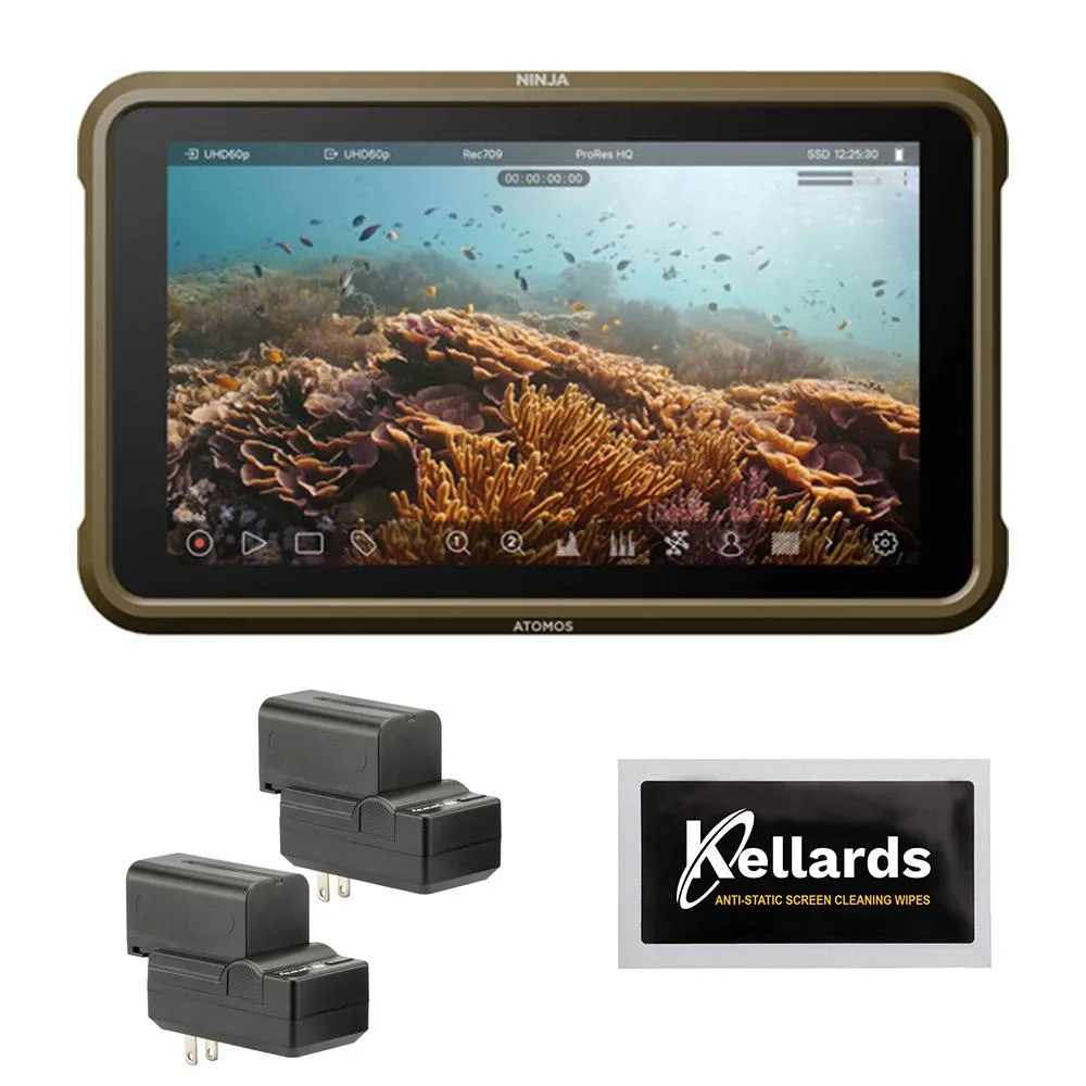 Atomos Atomos Ninja 5.2" 4K HDMI Monitor Bundle Genaray NP-F770 4400mAh Chargers Wipes — product photo