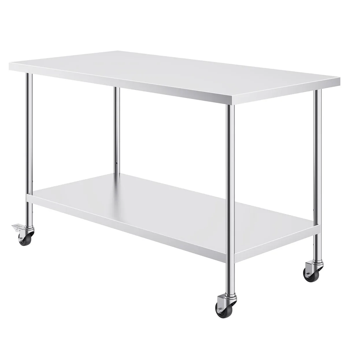 VEVOR VEVOR Stainless Steel Work Table 30 x 60 x 38 Inch, 4 Wheels, 3 Adjustable Heights, Silver — product photo