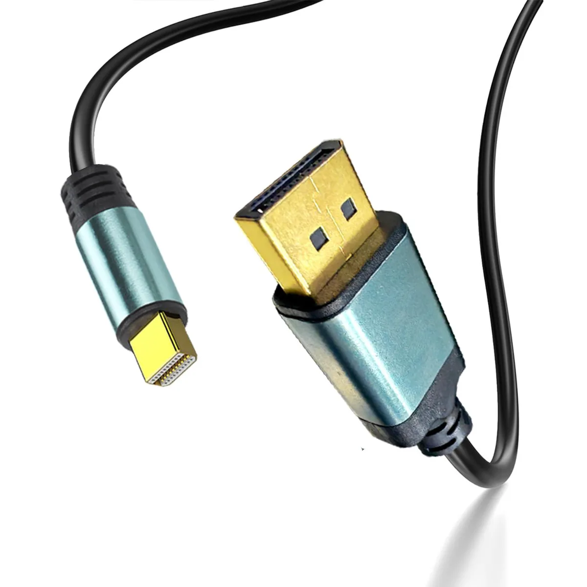 Black Mini DisplayPort to DisplayPort cable with gold connectors and braided sleeve, 6ft length