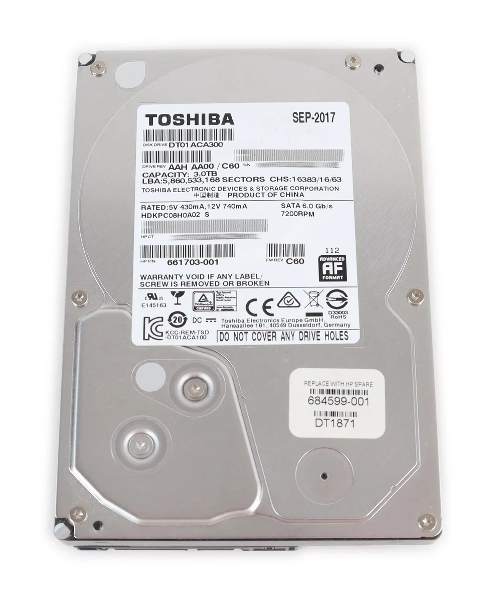 HP HP Toshiba DT01ACA300 3TB 7200 RPM 64MB SATA 3.5" internal hard drive — product photo