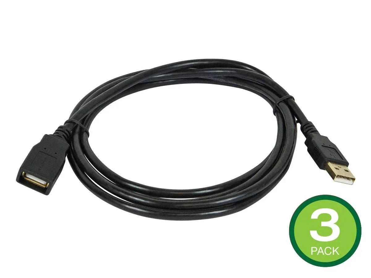 Monoprice Inc. Monoprice 134893 USB-A 2.0 extension cable 2 m black 3-pack — product photo