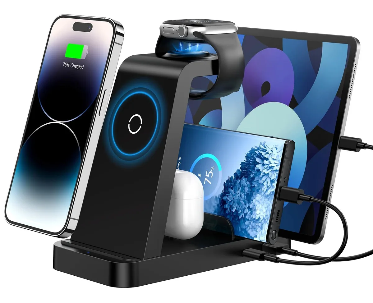  5 in 1 Wireless Charger Black 36W USB-C adapter — product photo