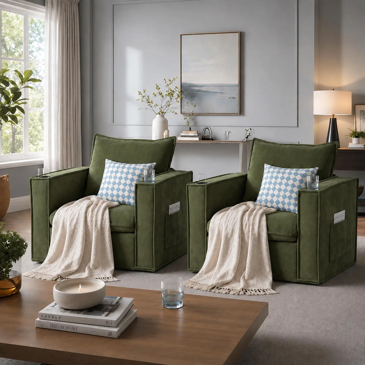 VANBOW VANBOW 32 Inch Swivel Accent Chair Set of 2 Green — product photo