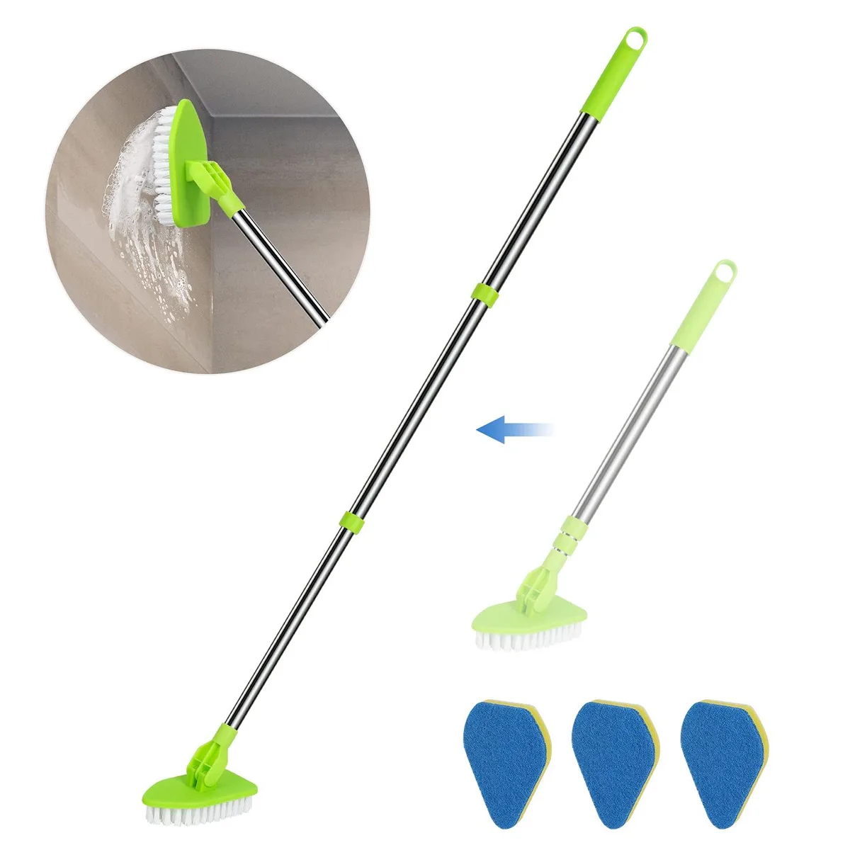 Scosche 2-in-1 scrub brush with extendable handle and 180-degree rotating head