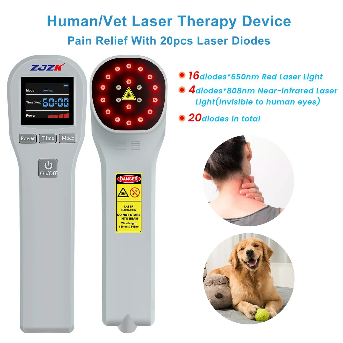 ZJZK ZJZK HHL01-1014 Cold Laser Therapy Device 4x808nm+16x650nm Grey Home Health Care — product photo