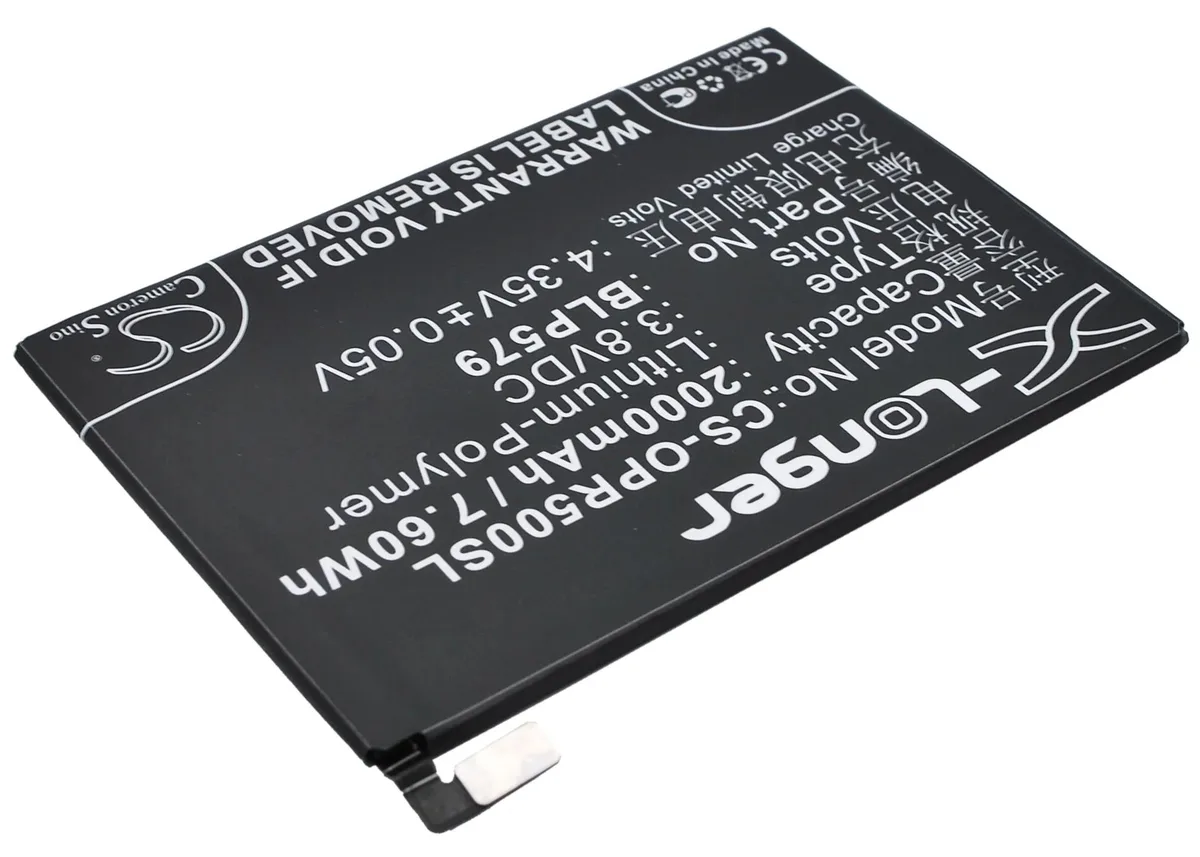 Small rectangular smartphone battery with silver label and gold contacts