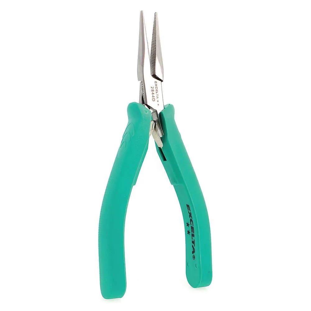 Stainless steel chain nose pliers, 2844, teal ergonomic handles, serrated jaws