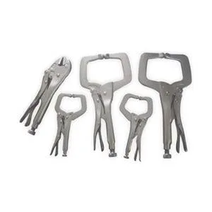 Five nickel-plated steel locking clamps in a set