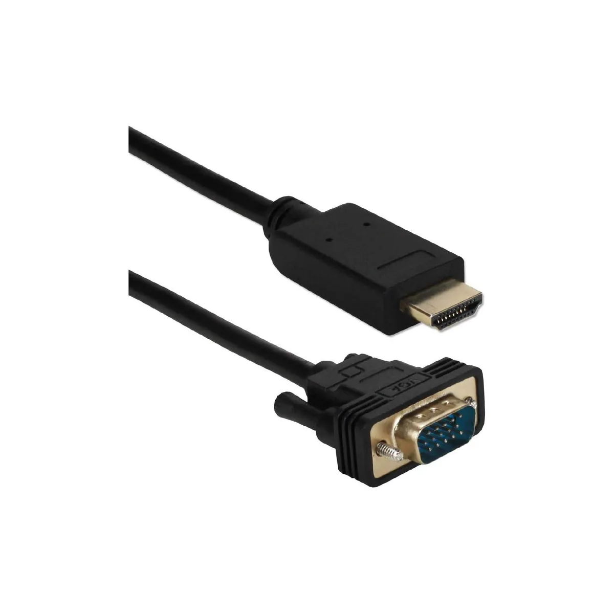 A three-foot black cable with an HDMI plug on one end and a VGA connector on the other