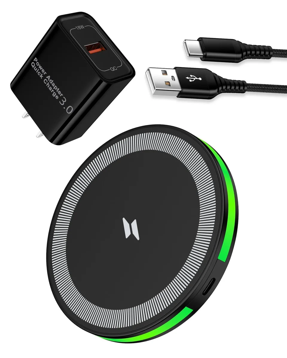Wireless charging pad with wall adapter and braided cable