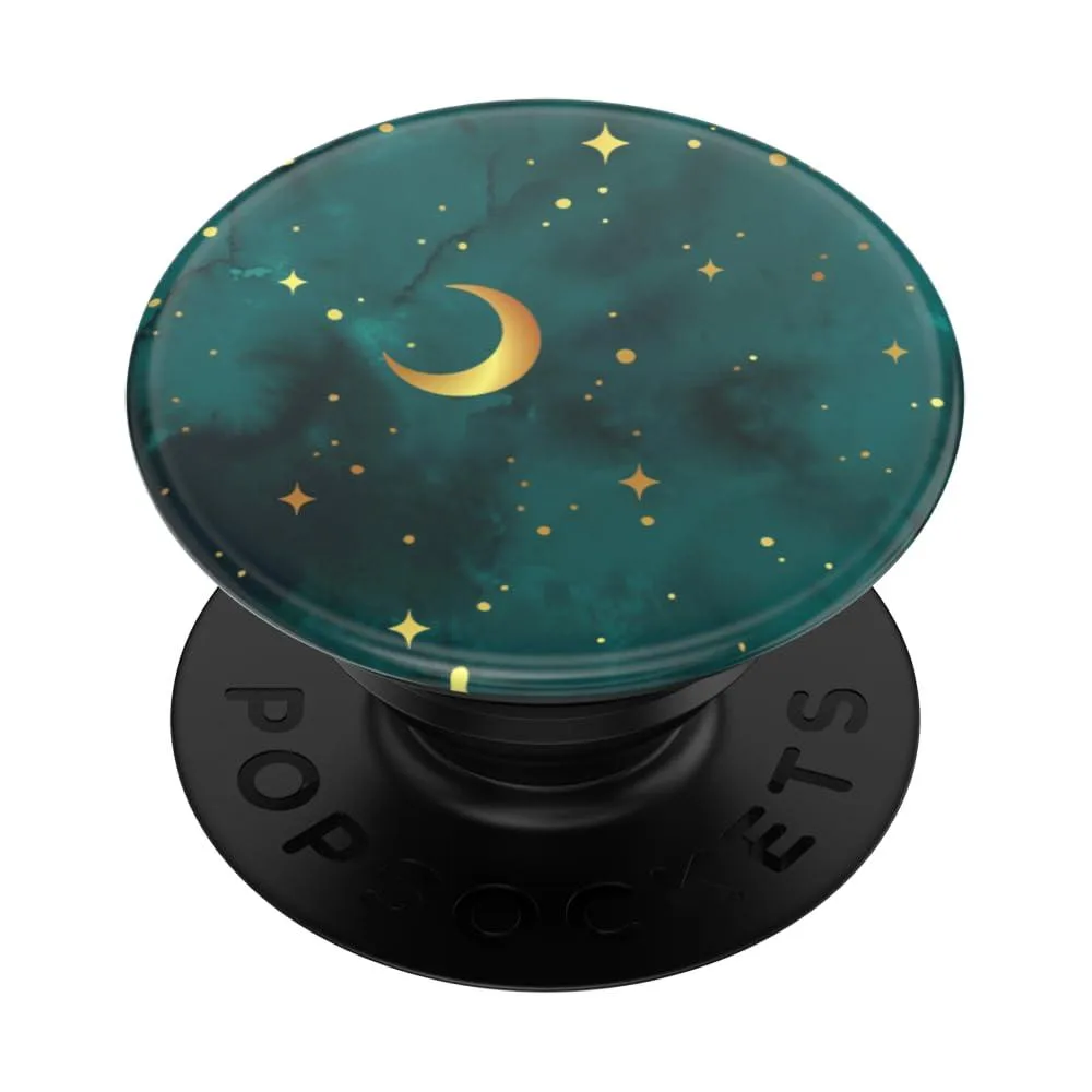 Collapsible adhesive phone grip with Mystic Forest nature pattern, expands to 11 mm height