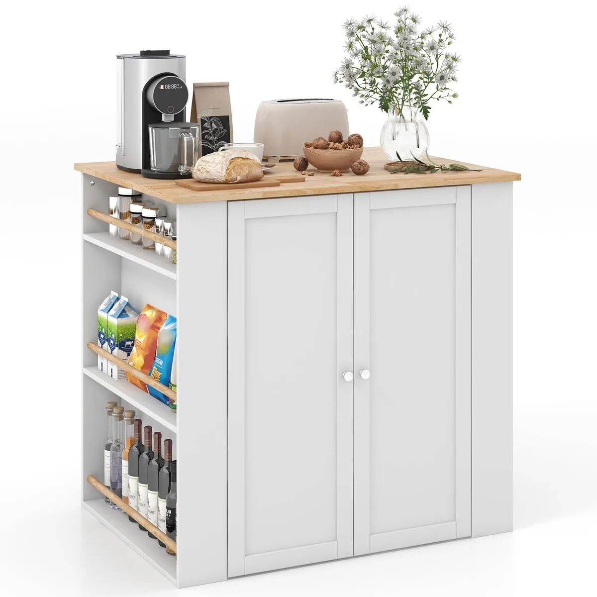 SlickBlue SlickBlue Kitchen Island Rubber Wood Top White 39.5x29.5x38in — product photo
