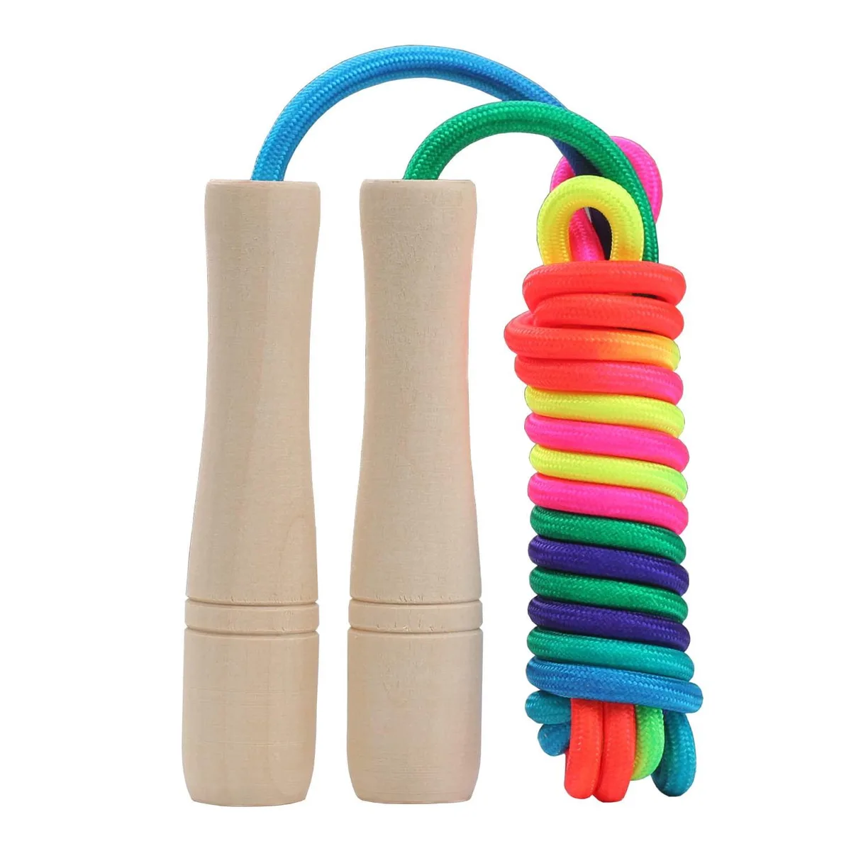  Jump Rope Kids 8.5ft Adjustable Cotton Skipping Rope Wooden Handle Rainbow — product photo