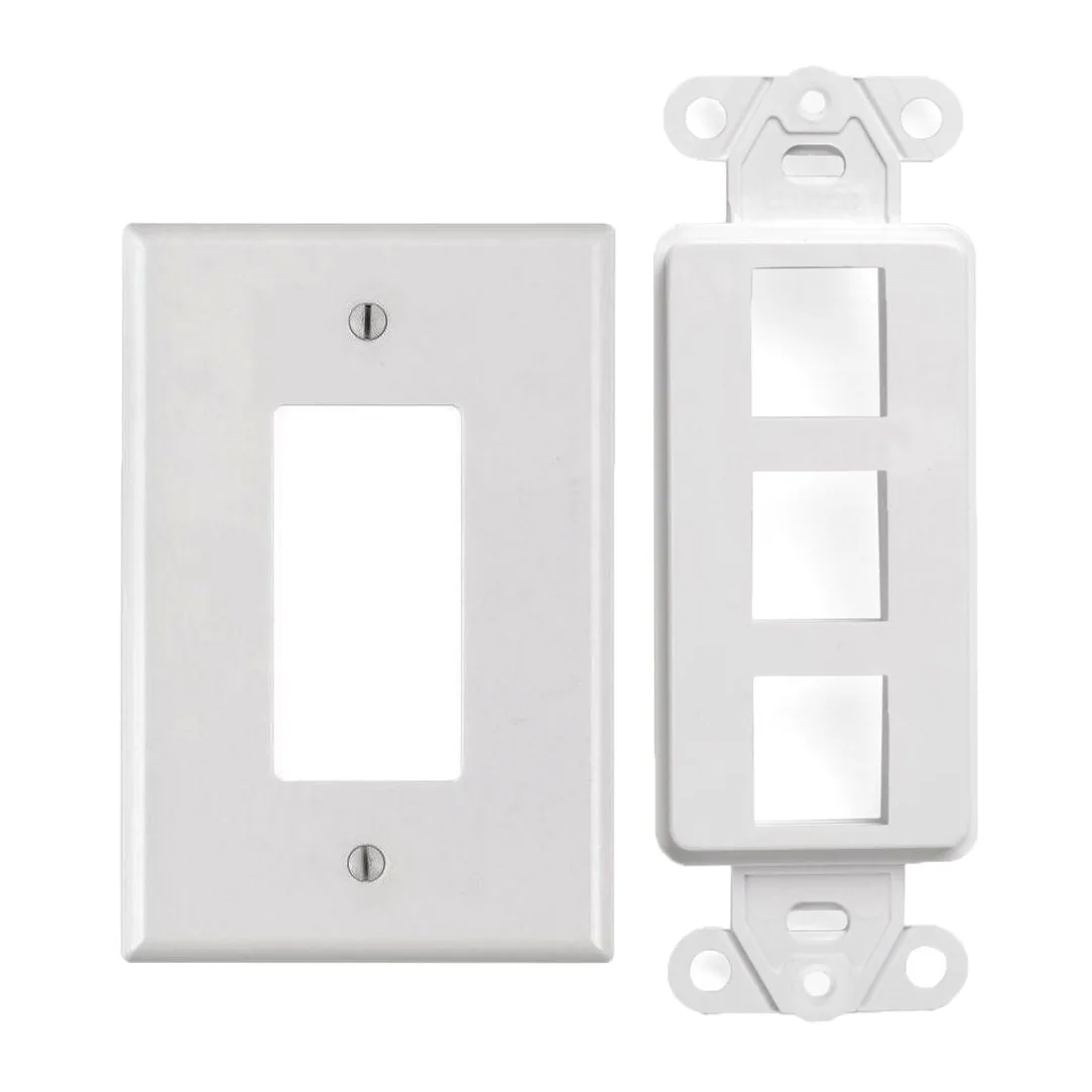 The Wires Zone The Wires Zone 3-Port Decora Keystone Wall Plate White — product photo