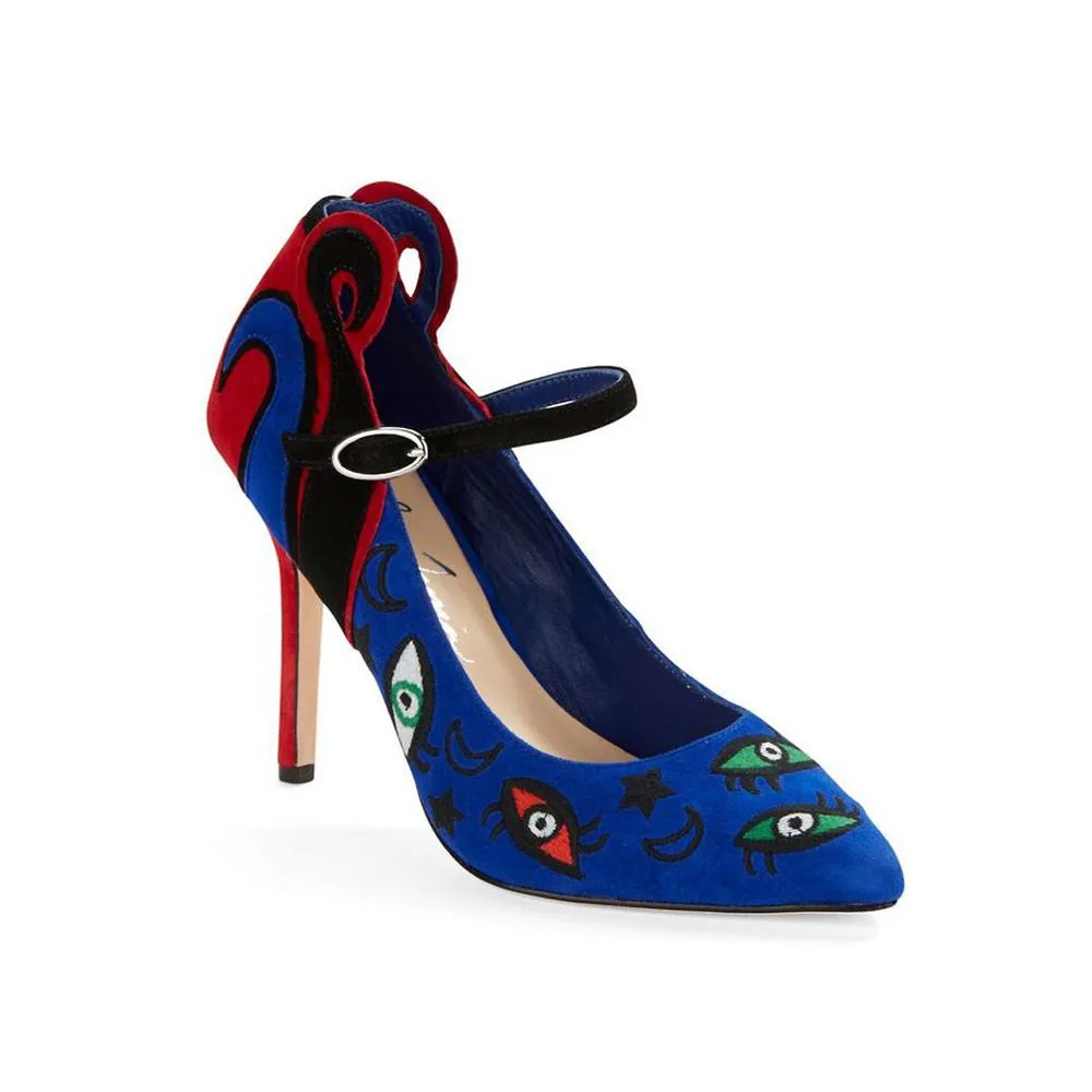 Isa Tapia Isa Tapia Barcelona Embroidered Suede Mary Jane Heels Size 38 — product photo
